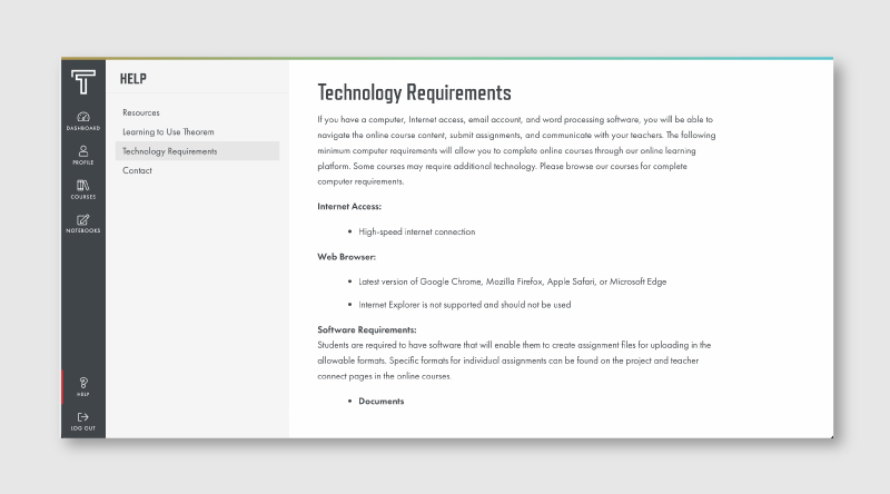 Tech requirements page